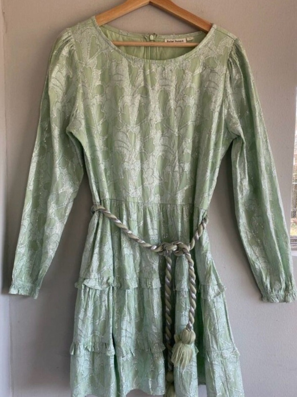 NWT Roller Rabbit Green & Silver Dress with belt - size Medium
